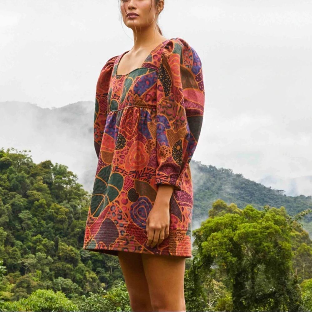 Farm Rio Hidden Animals Print & Mini Length Fleece Dress Large MSRP $215